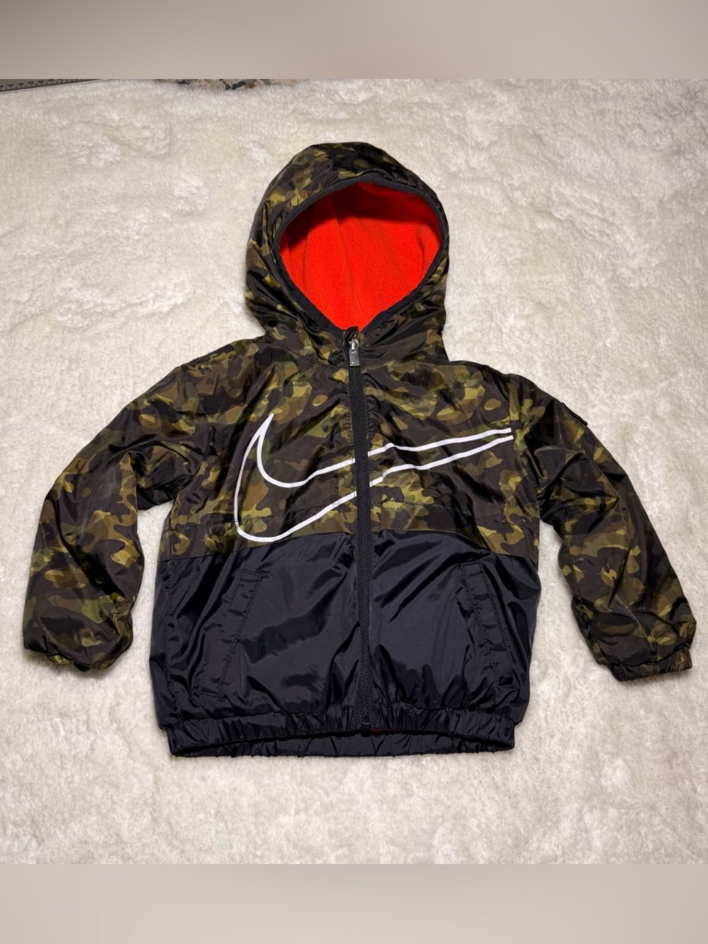 Nike Boy Fleece Lined Camo Hooded Water Repellent Full Zip Jacket sz 18 months